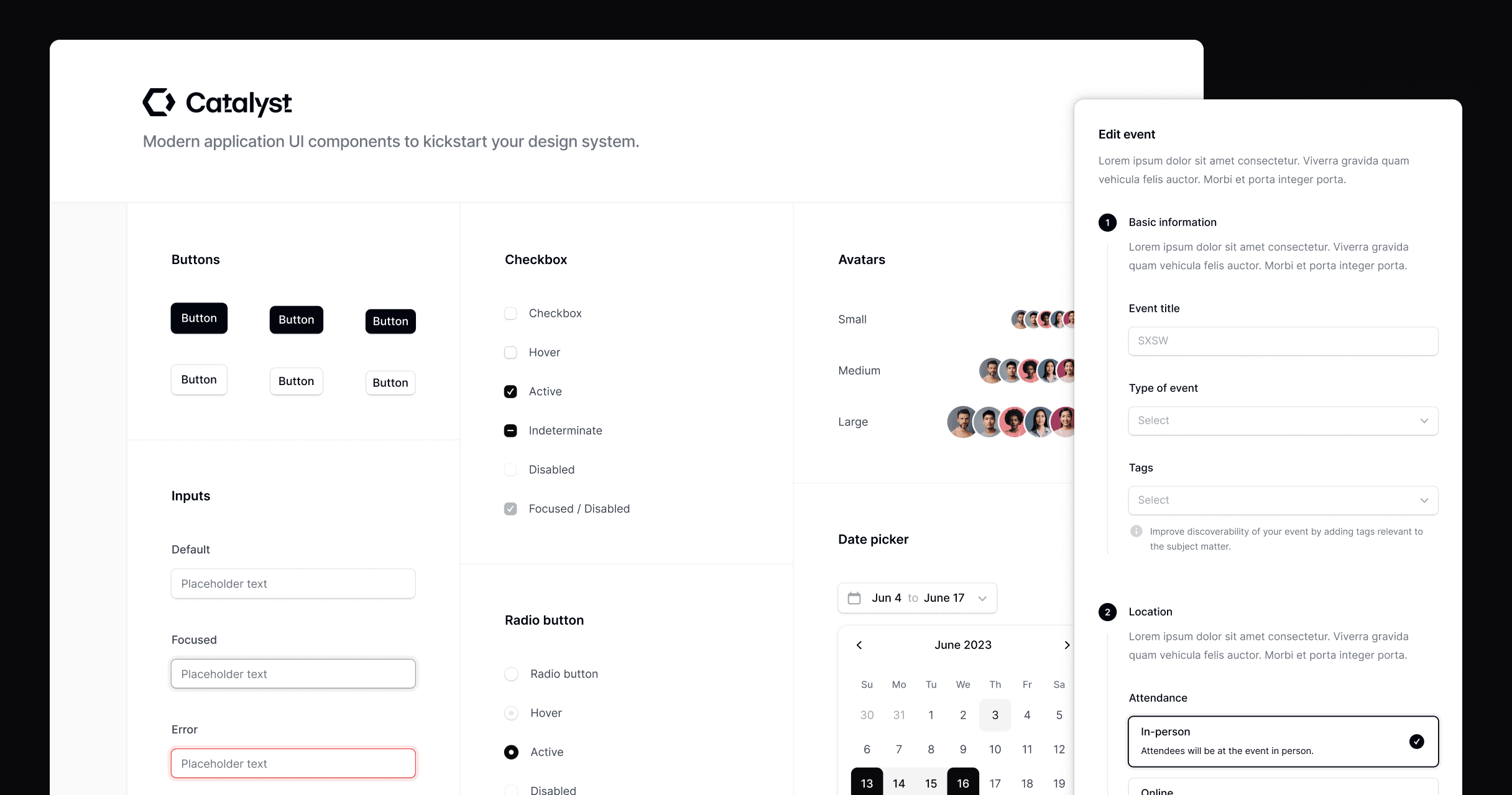 Catalyst UI 套件中包含的组件拼贴。