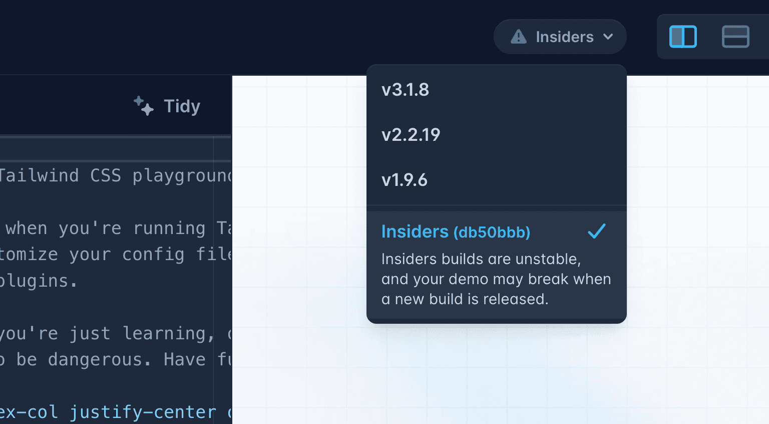 Tailwind Play insider 选项