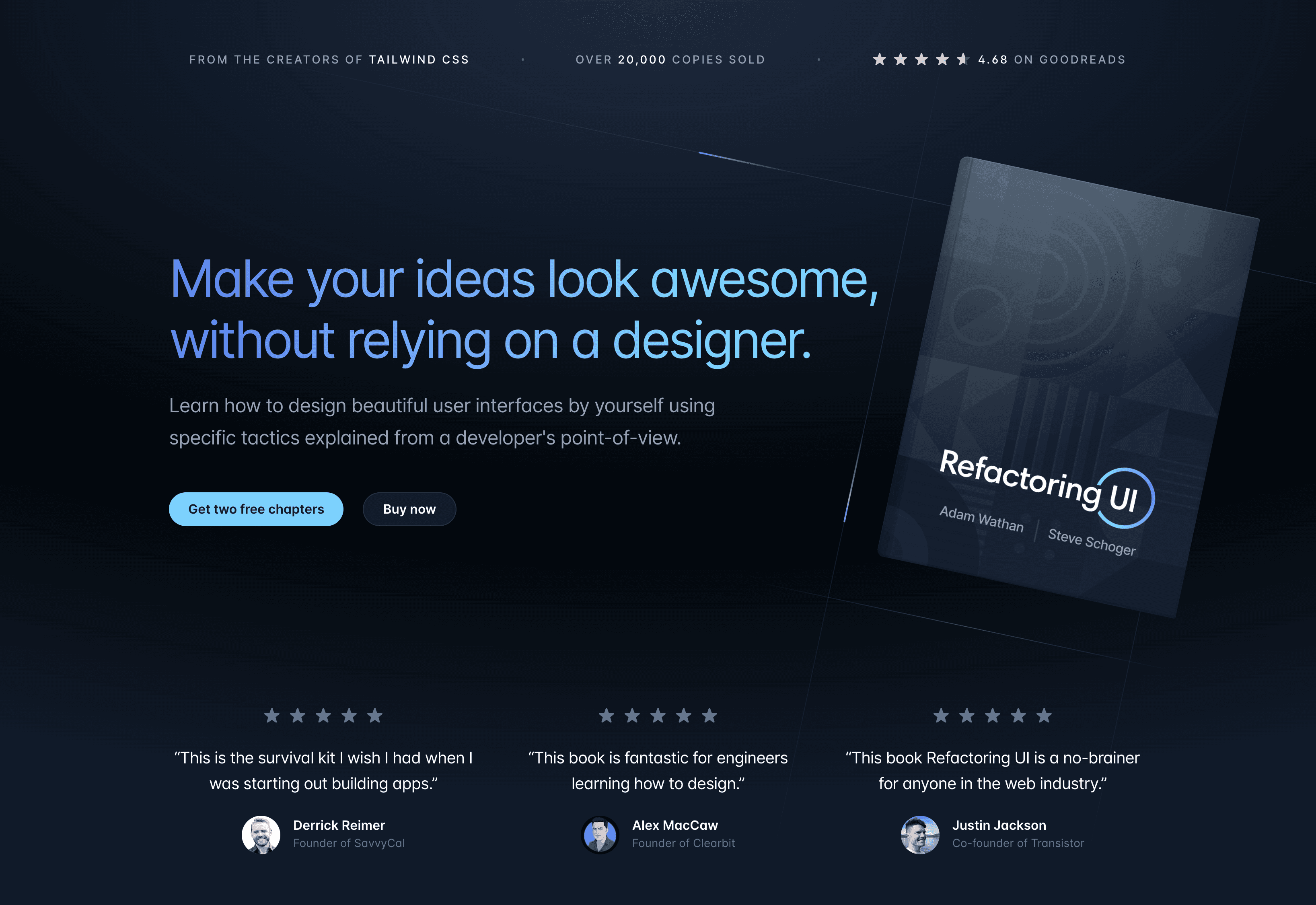 重新设计的 Refactoring UI 网站的头部部分。