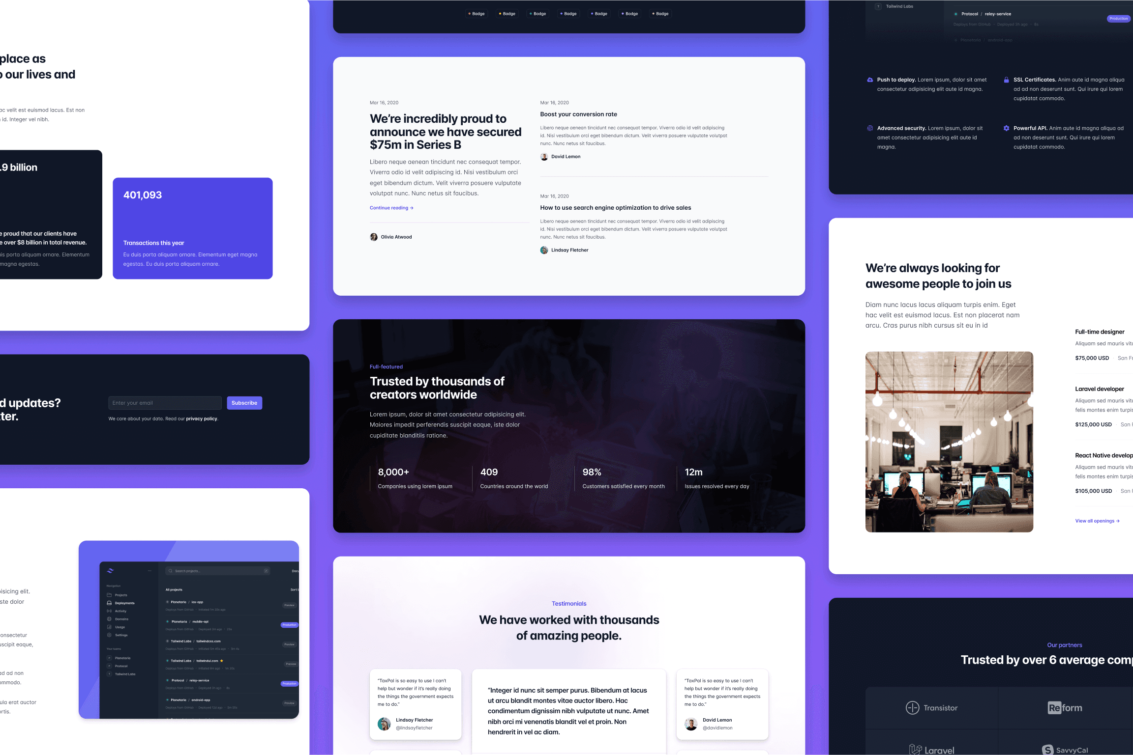 Tailwind UI 中新组件示例的拼贴