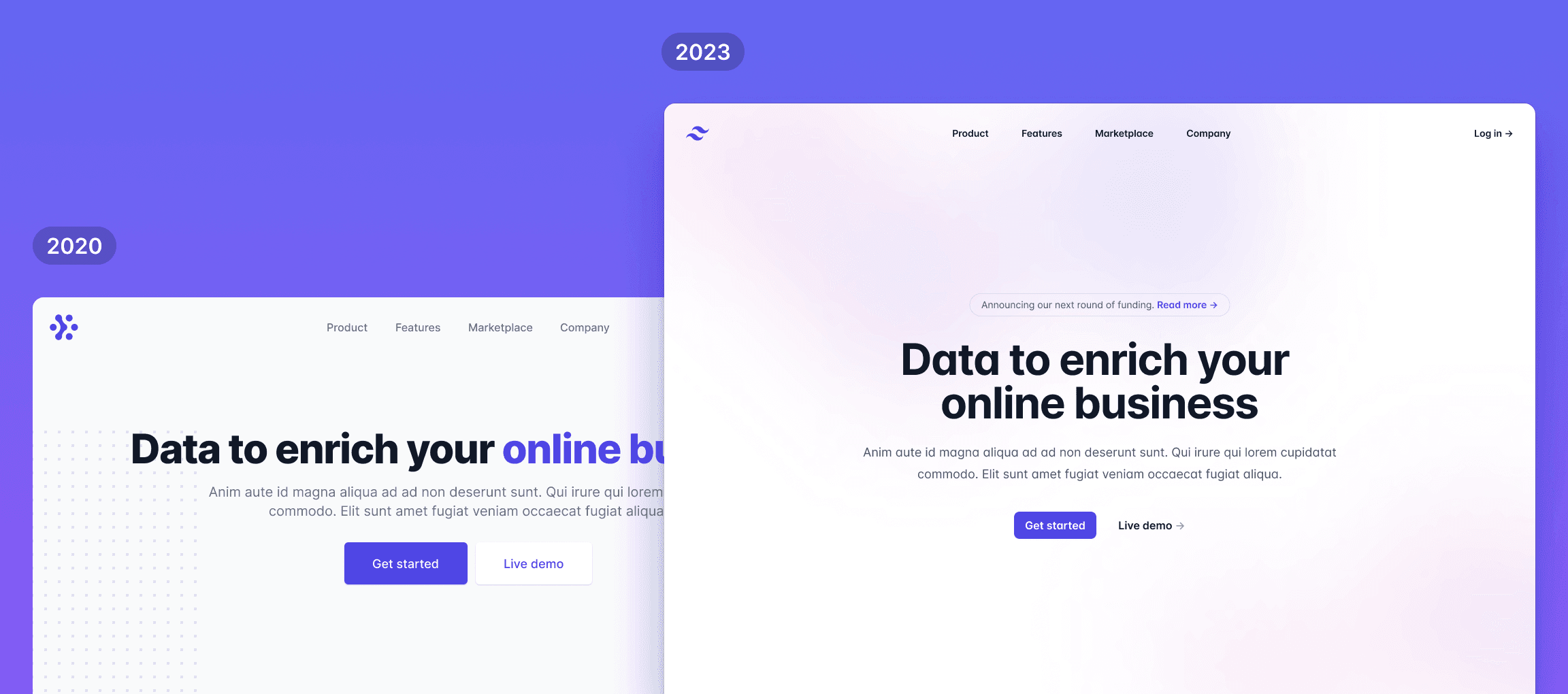 Tailwind UI 中旧组件与其新设计版本的比较