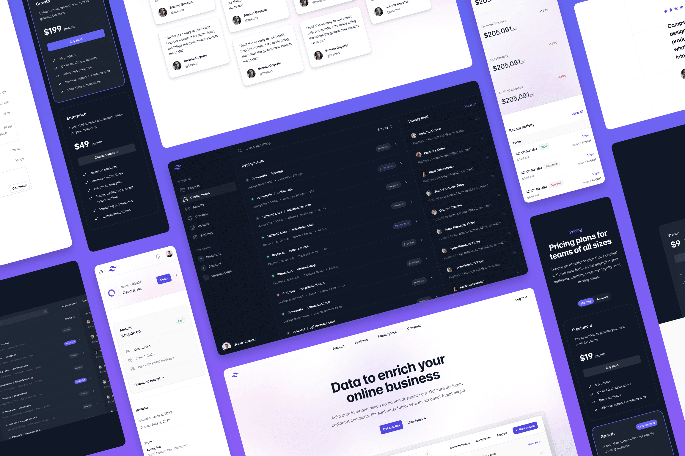 Tailwind UI 重新设计的页面示例和组件的拼贴
