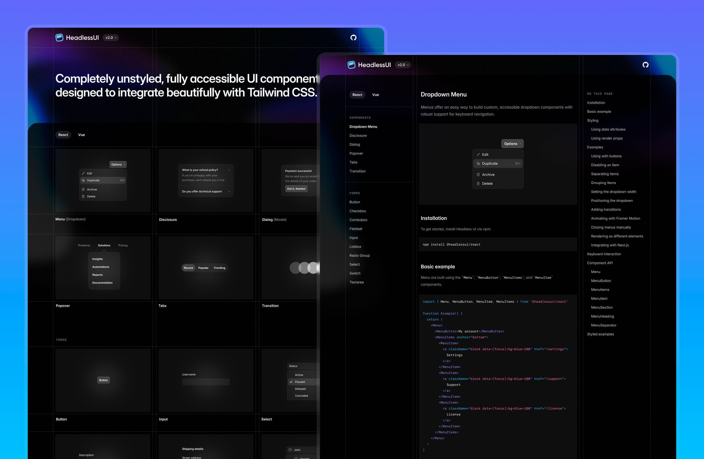 新的 Headless UI v2.0 网站